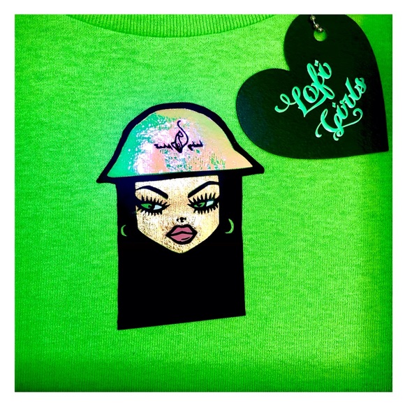 Lofi Girls BFF Y2K Cyber Green Holographic Premium Vinyl Custom Design Shirt - Picture 2 of 5